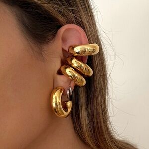 Chunky 18K Gold Ear Cuff | Bold Minimalist Non-Piercing Statement Ear Cuff
